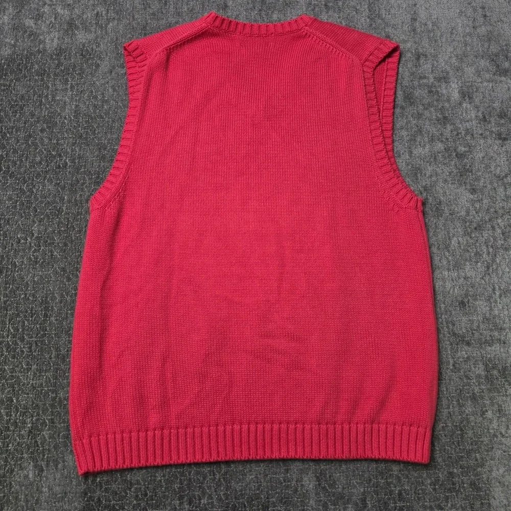 Vtg Lands' End V Neck Sweater Vest Mens Medium Chunky Knit Red Made In Japan